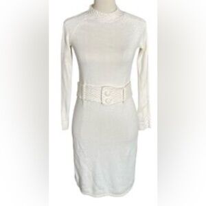 Boston Proper knit Off white Long Sleeve Dress with Belt